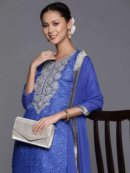 Indyancart VA Women'sBandhani Printed Mirror Work Kurta with Trousers & Dupatta
