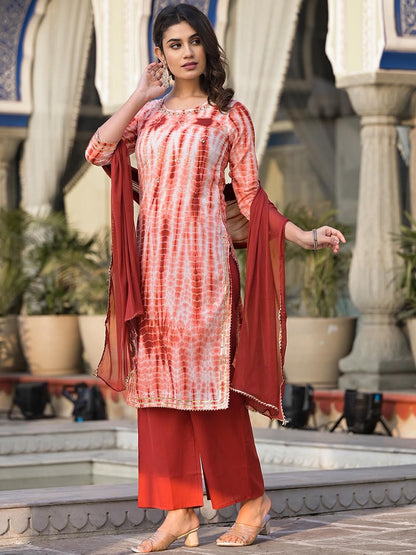 Indyancart VA Women'sAbstract Printed Regular Pure Cotton Kurta with Palazzos & Dupatta