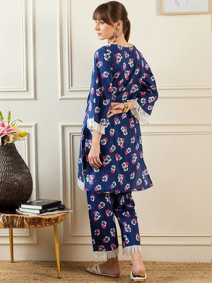 Indyancart IE Floral Printed Pure Cotton Tunic & Trouser Co-Ords