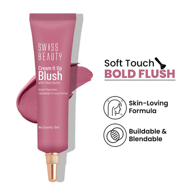 Swiss Beauty Cream It Up Blusher With Shea Butter , Multi-Functional , Matte Finish - 5 Cheek-o-pink