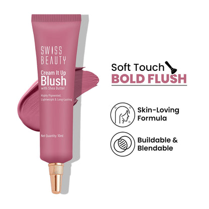 Swiss Beauty Cream It Up Blusher With Shea Butter , Multi-Functional , Matte Finish - 5 Cheek-o-pink