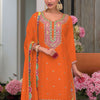 Dhiyona IE Floral Embroidered Sequinned Chinon Straight Kurta With Palazzos & Dupatta
