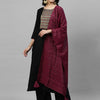 Indyancart IE Women Black & Maroon Solid Kurta with Trousers & Dupatta