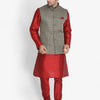 Men's Maroon Silk Blend Straight Jacket  Kurta and Pyjama Set