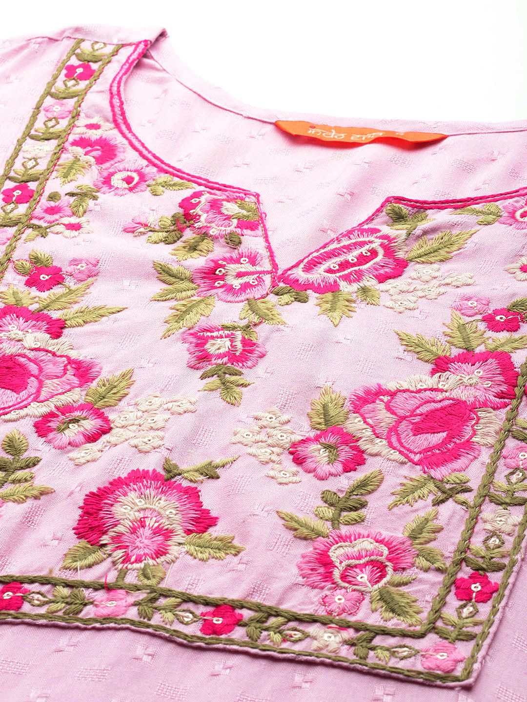 Indyancart IE Women Floral Embroidered Thread Work Dobby Kurta
