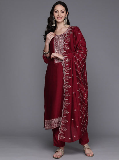 Dhiyona IE Women Yoke Design Regular Thread Work Kurta with Trousers & With Dupatta