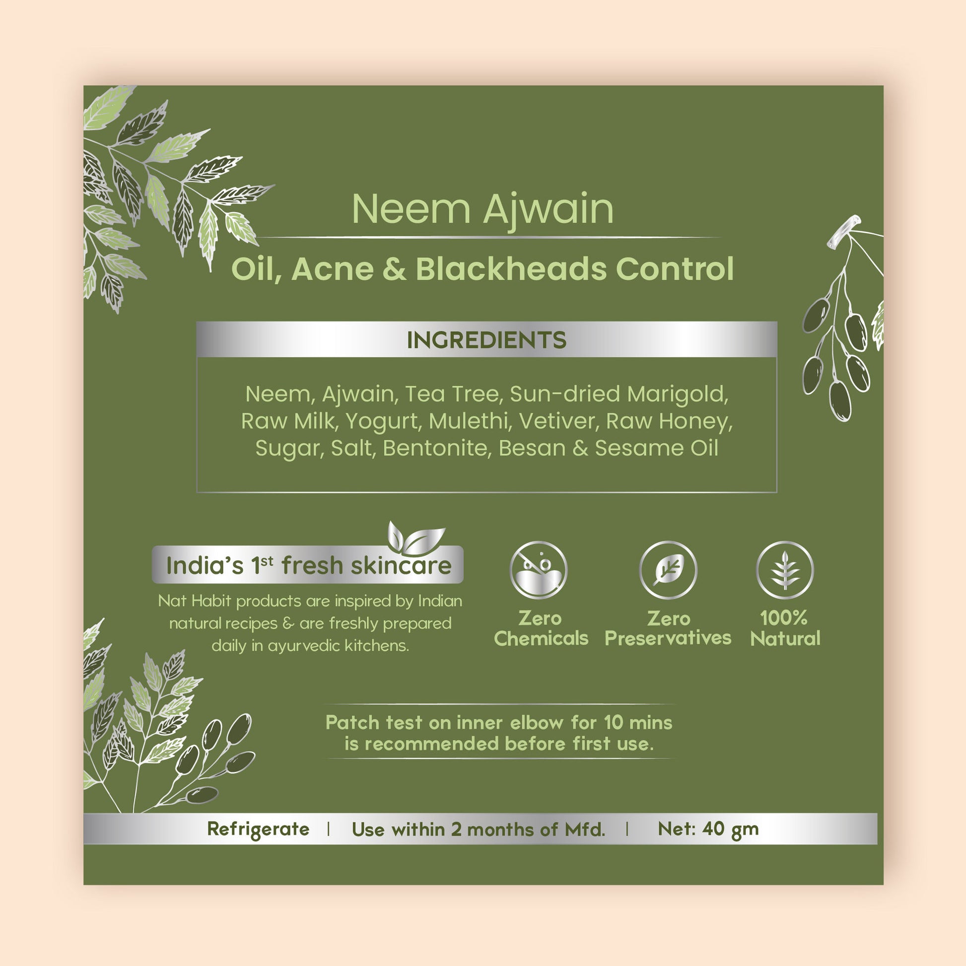 Nat Habit Neem Ajwain Ksheer Lepa, Clay Face Mask for Acne & Blemish Prone Skin, Ayurvedic Face Pack