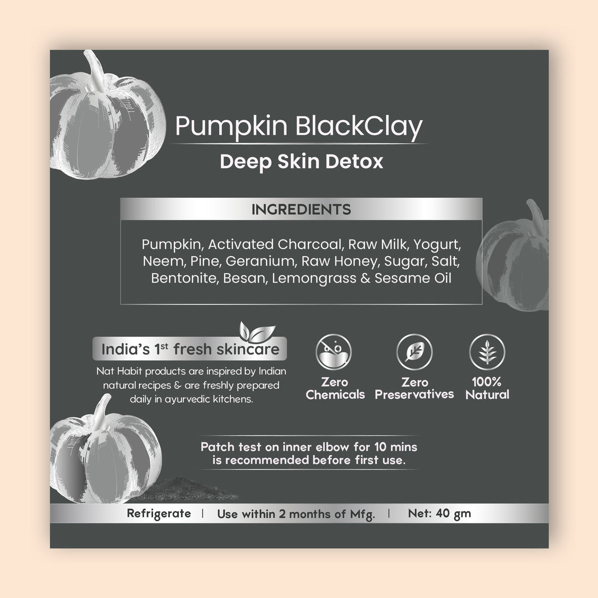 Nat Habit Pumpkin Black Clay Ksheer Lepa, Activated Charcoal Face Mask for Skin Detox,Clay Face Pack
