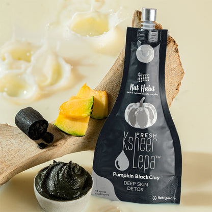Nat Habit Pumpkin Black Clay Ksheer Lepa, Activated Charcoal Face Mask for Skin Detox,Clay Face Pack