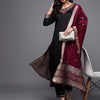 Dhiyona IE Women Black Embroidered Sequinned Liva Kurta with Trousers & Dupatta