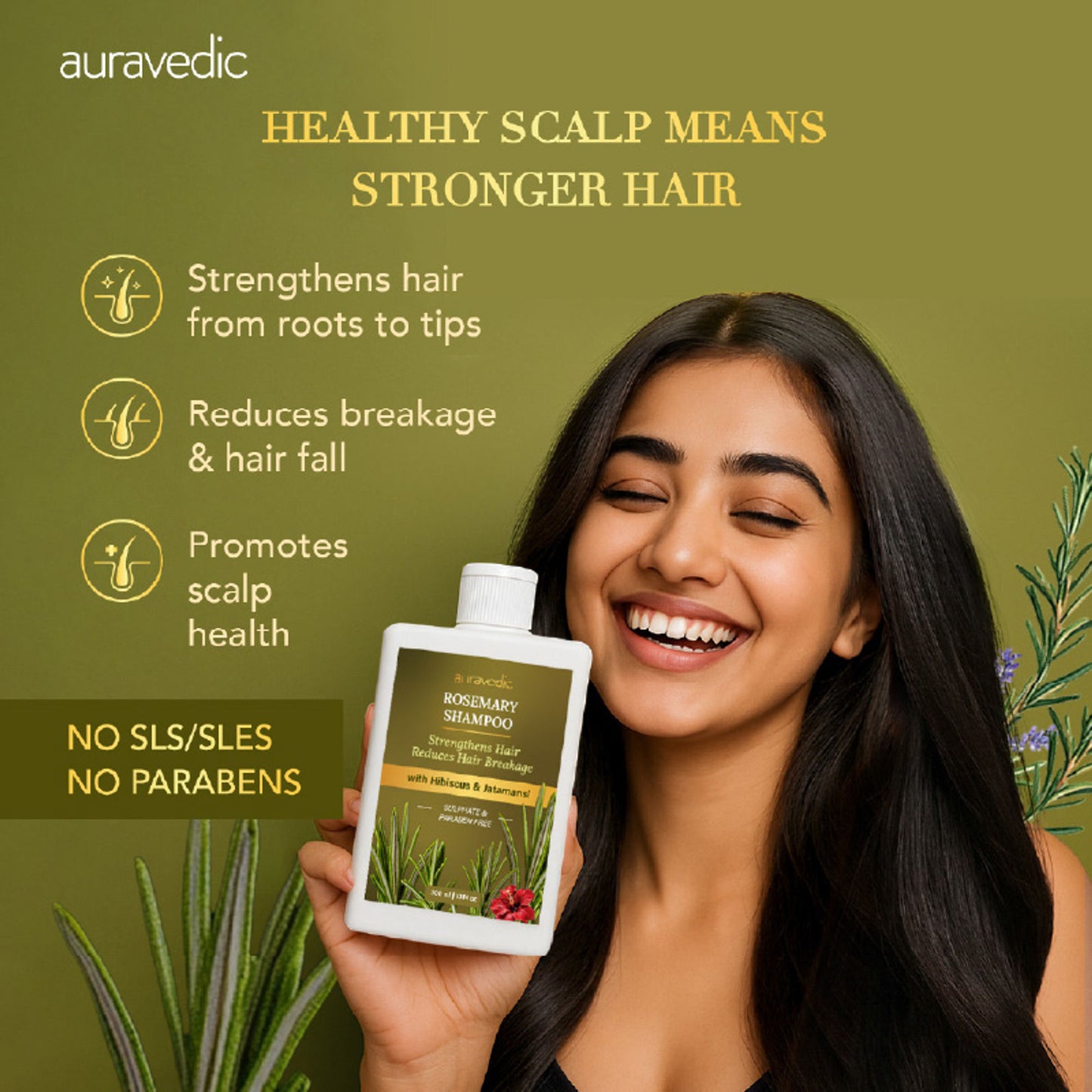 Auravedic Rosemary Shampoo For Hair Growth Anti Hair fall control shampoo