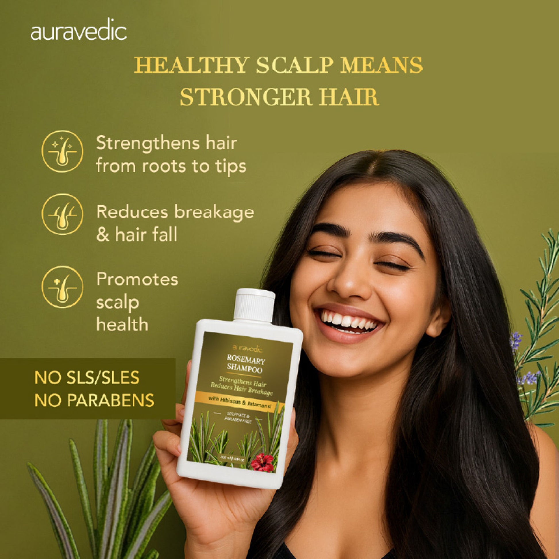 Auravedic Rosemary Shampoo For Hair Growth Anti Hair fall control shampoo