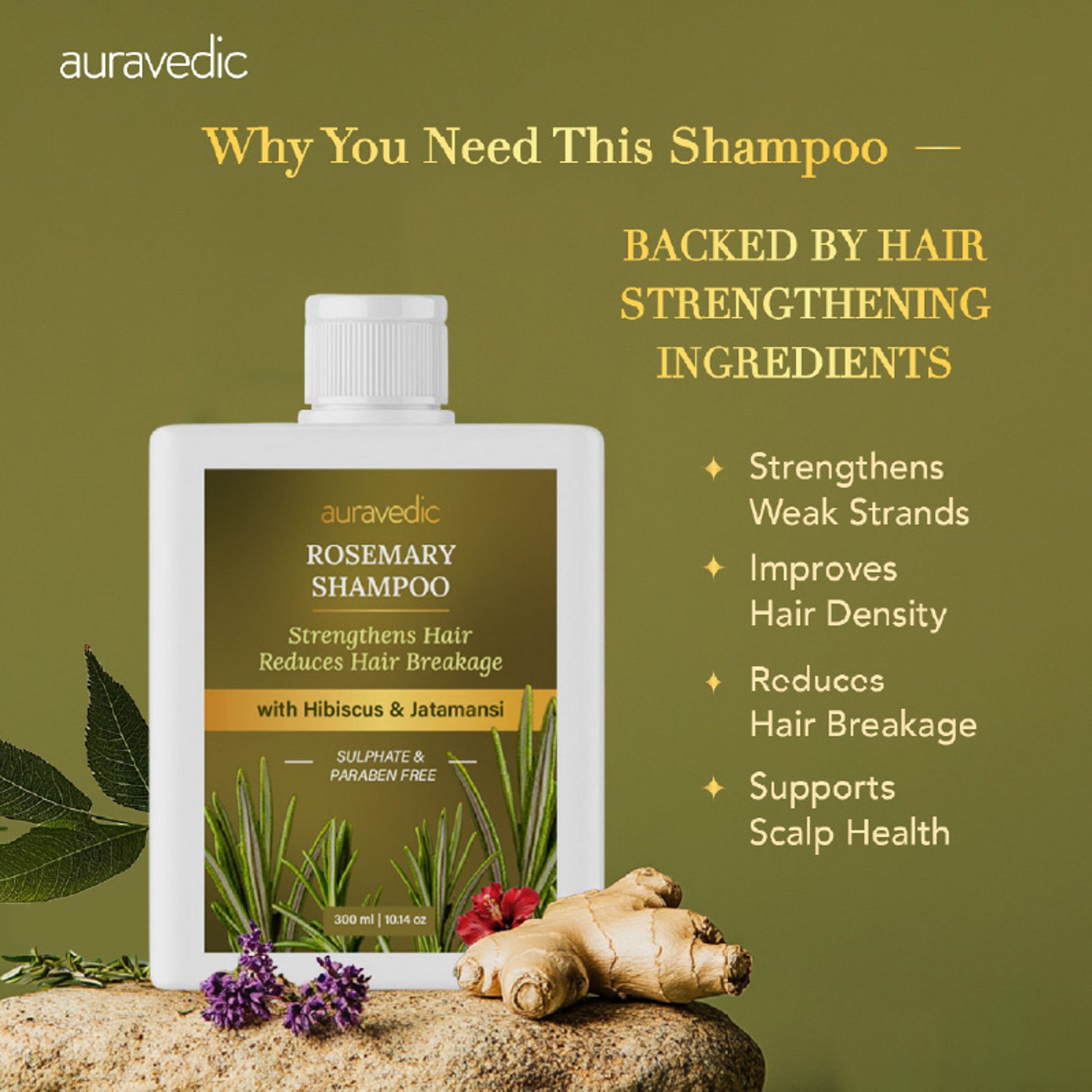 Auravedic Rosemary Shampoo For Hair Growth Anti Hair fall control shampoo