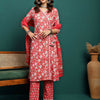 Dhiyona SN Women's Floral Printed Pure Cotton V Neck Straight Kurta With Trousers & Dupatta