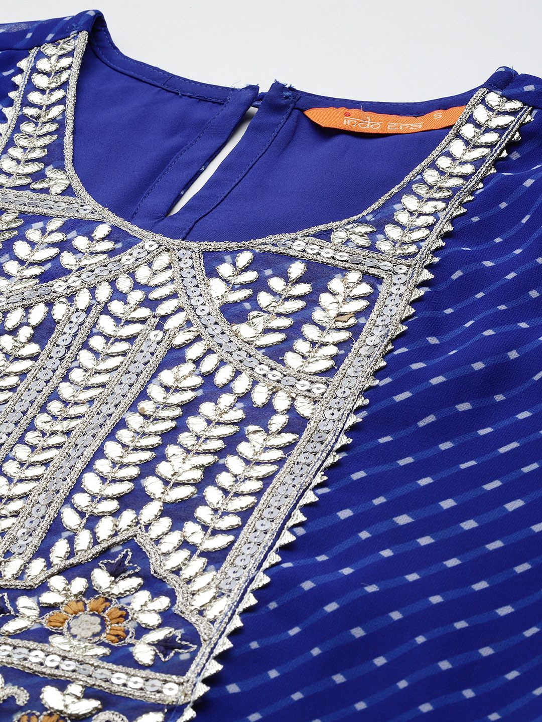 Indyancart IE Leheriya Embroidered Gotta Patti Georgette Kurta