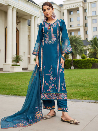 Indyancart IE Women Ethnic Motifs Embroidered Regular Mirror Work Kurta with Trousers & With Dupatta