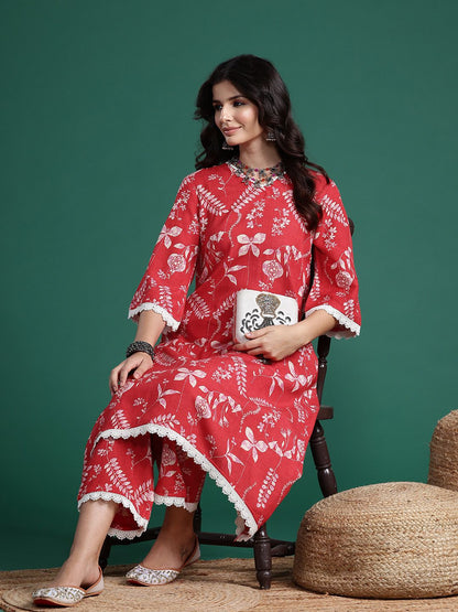 Indyancart SN Women's Printed Pure Cotton Kurta with Trousers