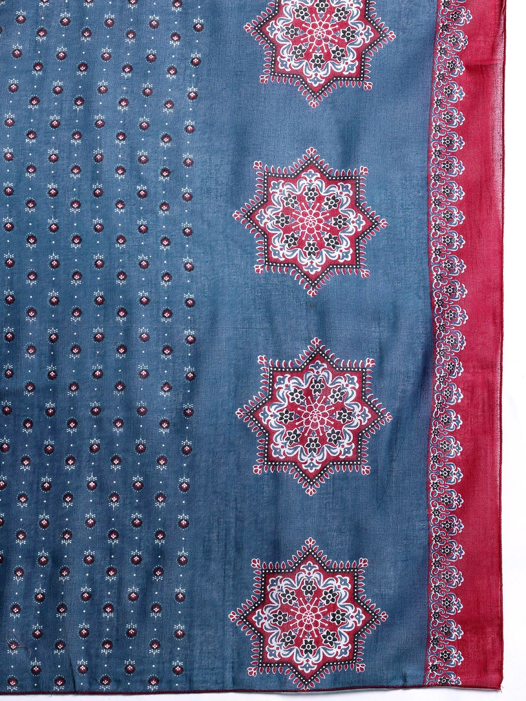 Indyancart IE Ethnic Motifs Printed Mirror Work Pure Cotton Kurta with Trousers & With Dupatta