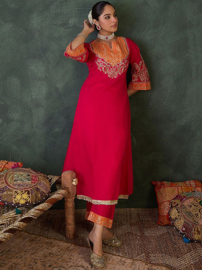 Dhiyona IE Embroidered Round Neck Top With Trousers Co-Ords