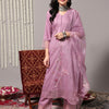 Dhiyona VA Women'sFloral Embroidered Thread Work Detail Straight Kurta & Trousers With Dupatta