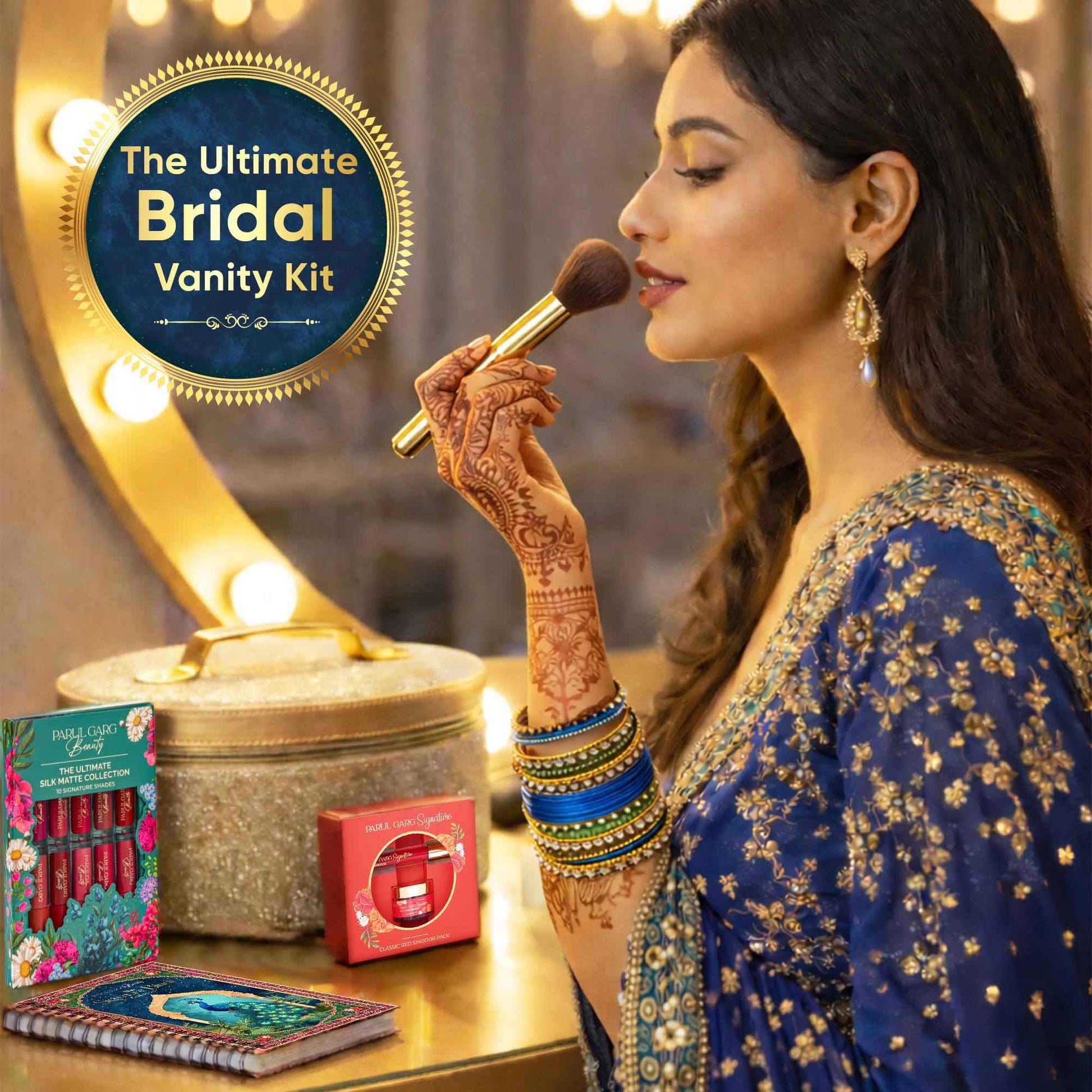 Parul Garg Beauty Bridal Vanity Makeup Kit, 10 Mini Lipsticks, Kajal, Sindoor & 950+ Bindi Book