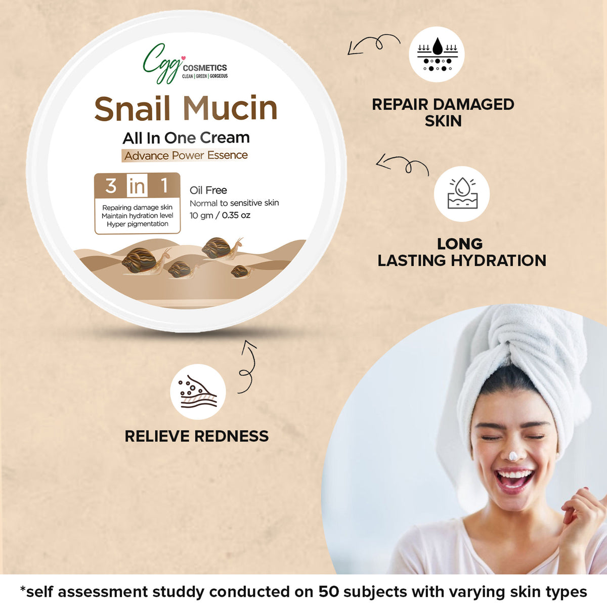 CGG Cosmetics Slay with 85% Snail Mucin All-In-One Cream jar, highlighting the skincare product's packaging and branding.