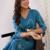 Indyancart IE Floral Embroidered V-Neck Thread Work Straight Kurta With Trousers