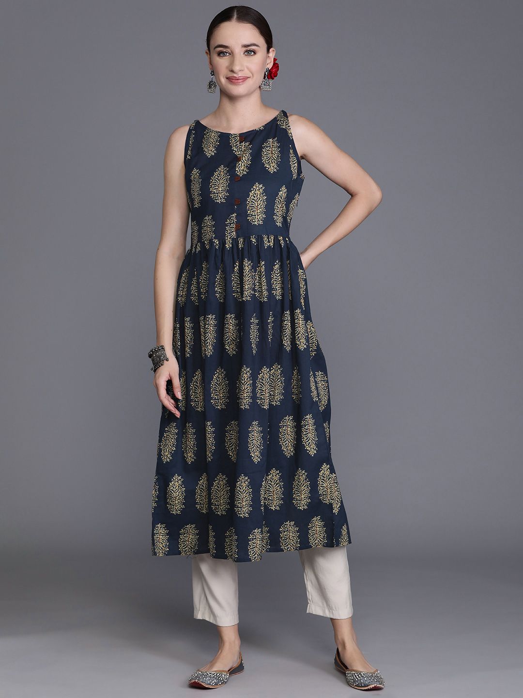 Indyancart IE Women Ethnic Motifs Printed A-Line Kurta