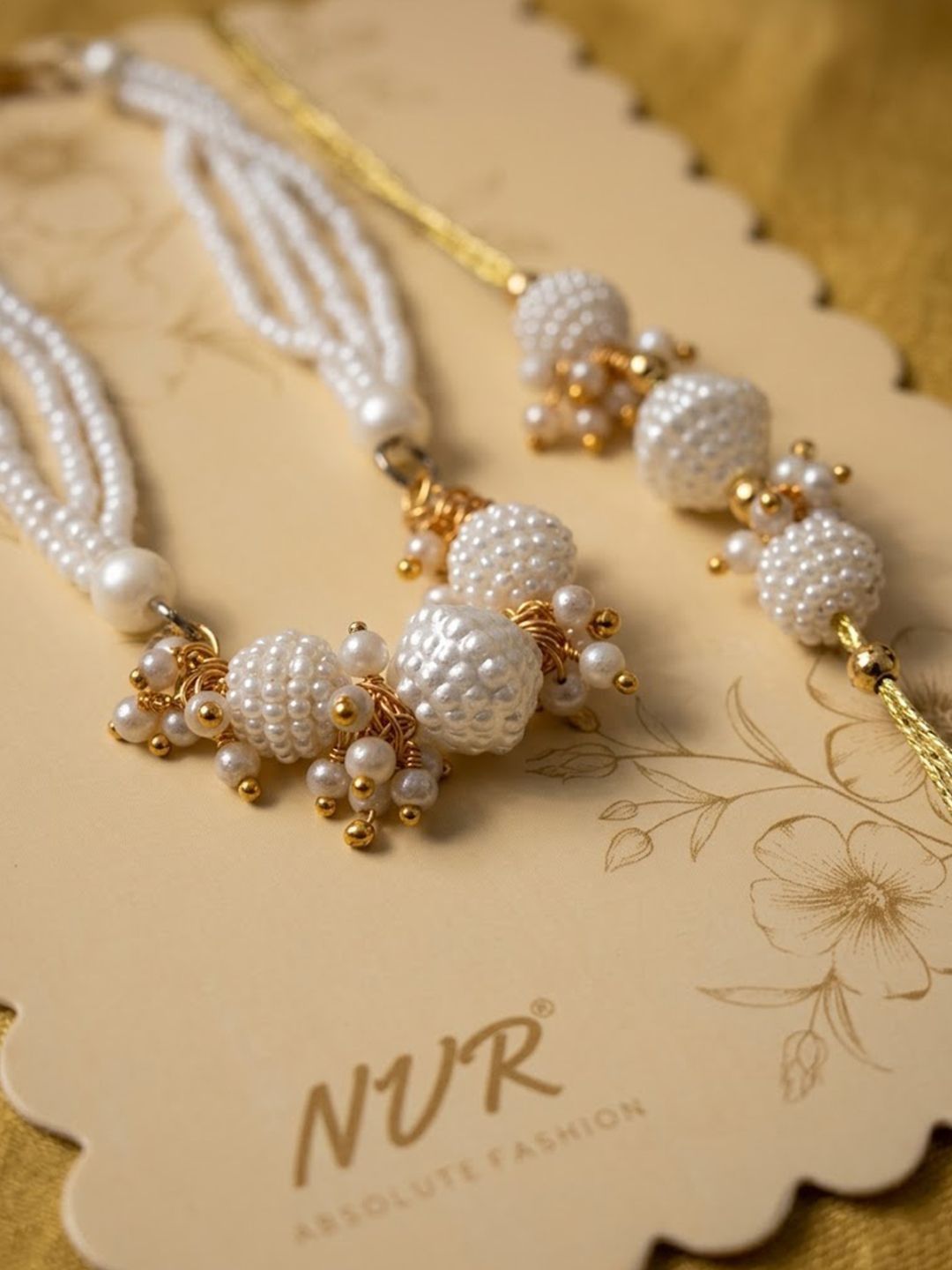 Anouk Set Of 2 Gold Toned & White Pearls Bhaiya Bhabhi Rakhi