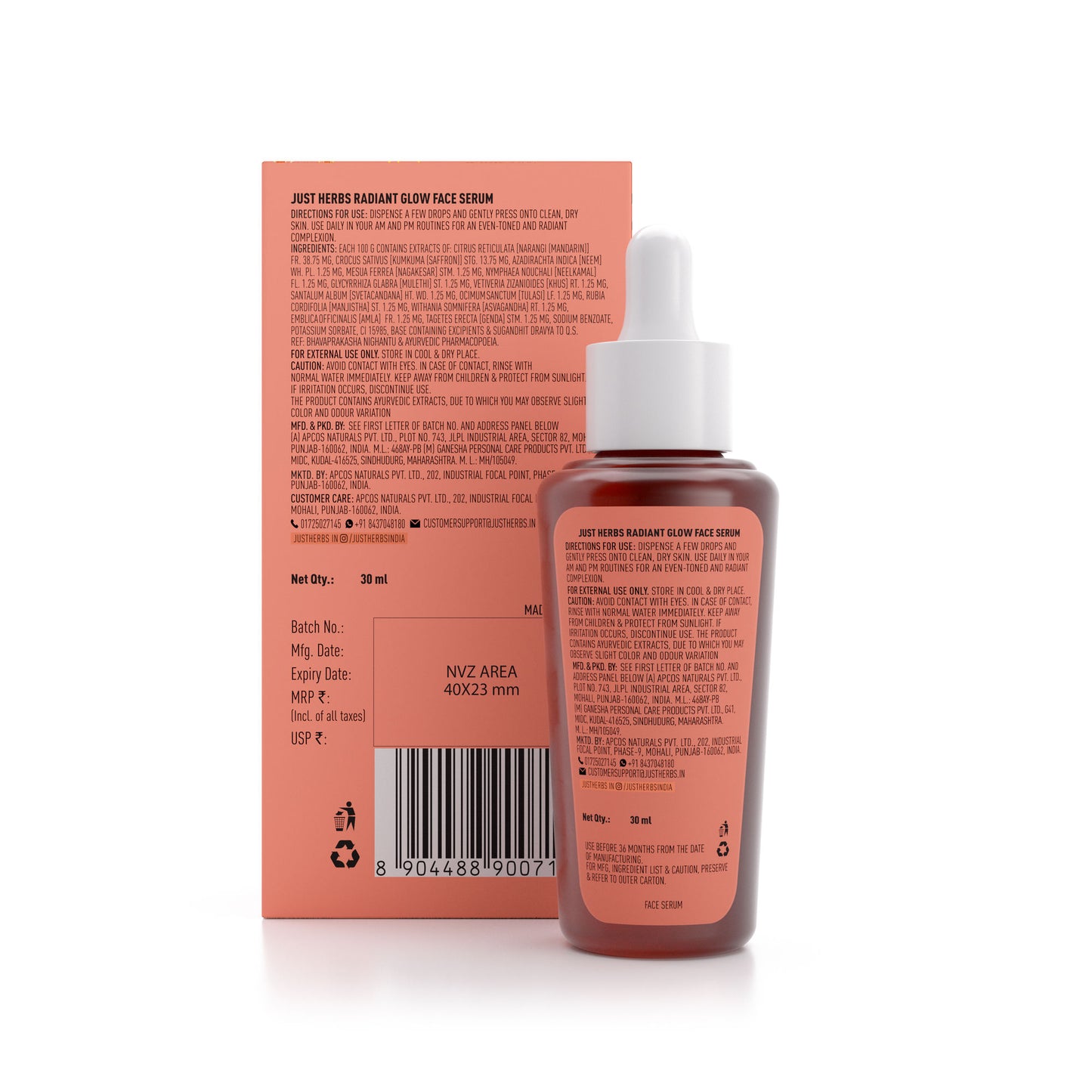 Just Herbs Radiant Glow Face Serum - Mandarin and Saffron