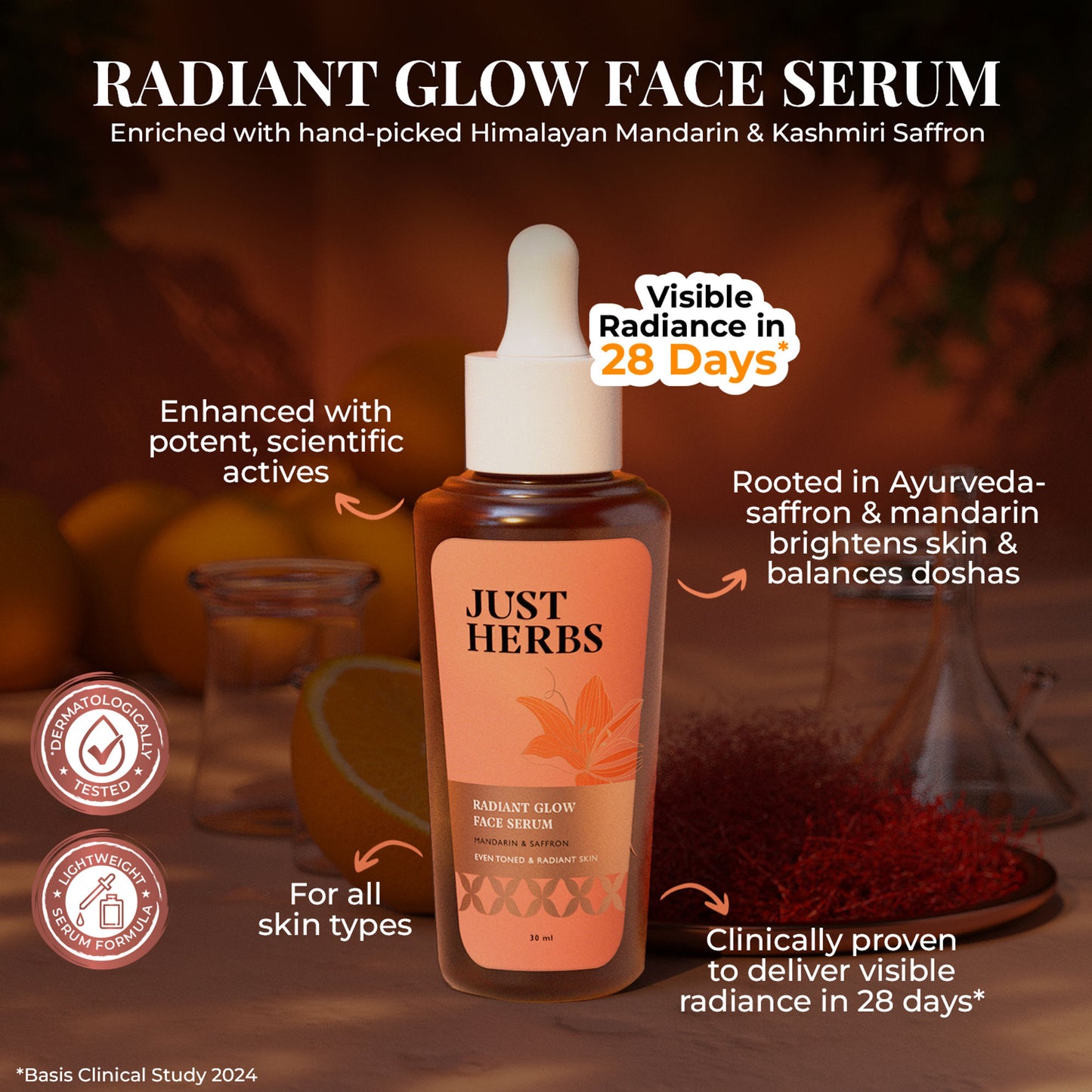 Just Herbs Radiant Glow Face Serum - Mandarin and Saffron
