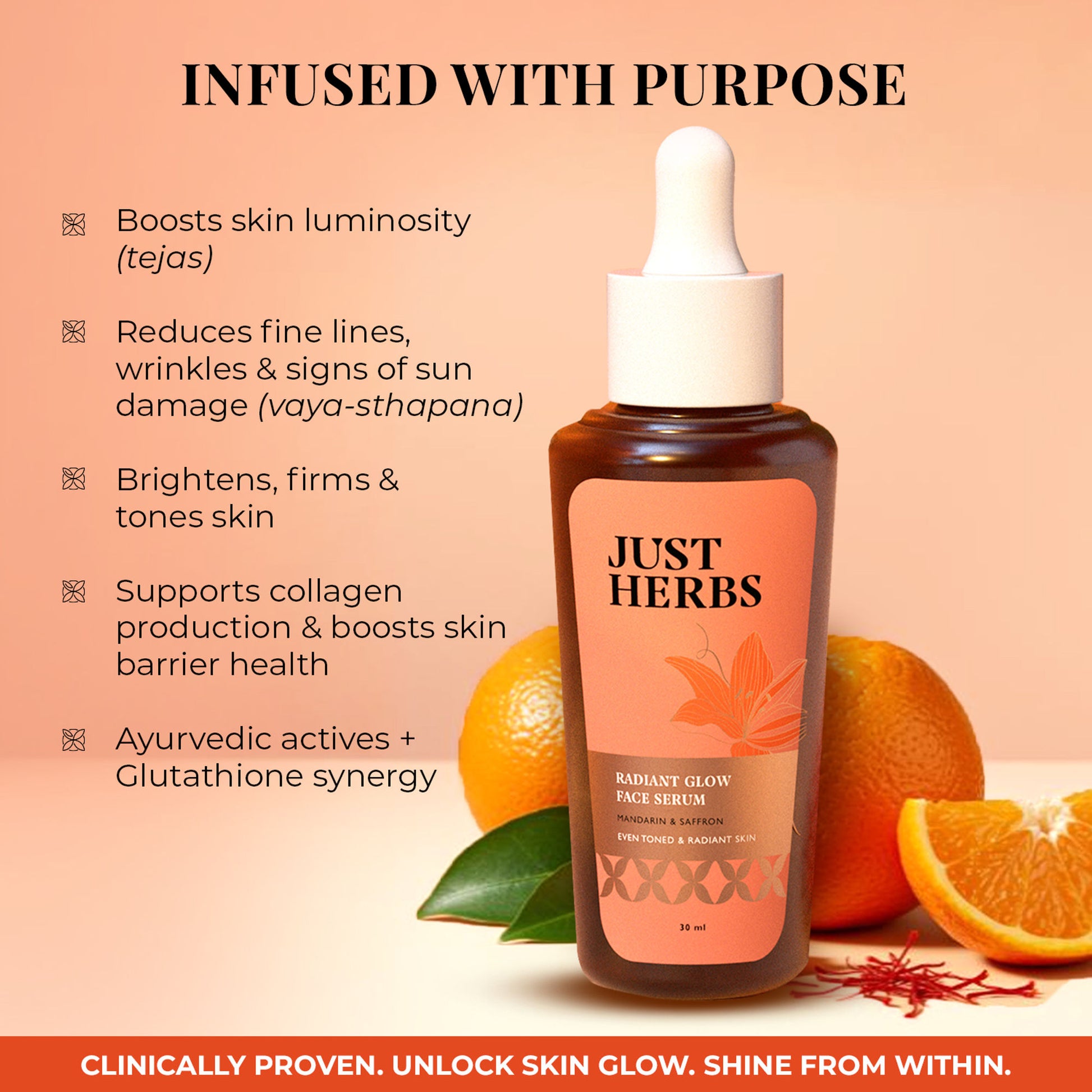 Just Herbs Radiant Glow Face Serum - Mandarin and Saffron