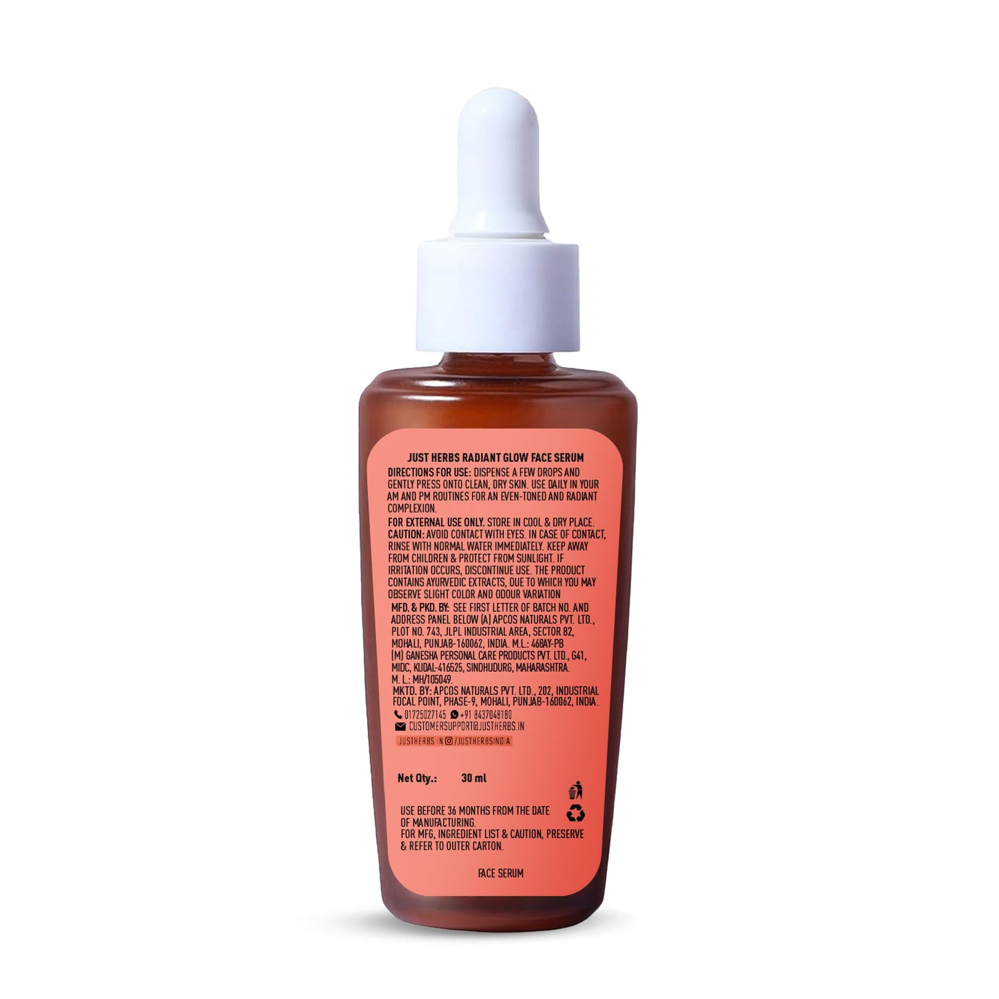 Just Herbs Radiant Glow Face Serum - Mandarin and Saffron