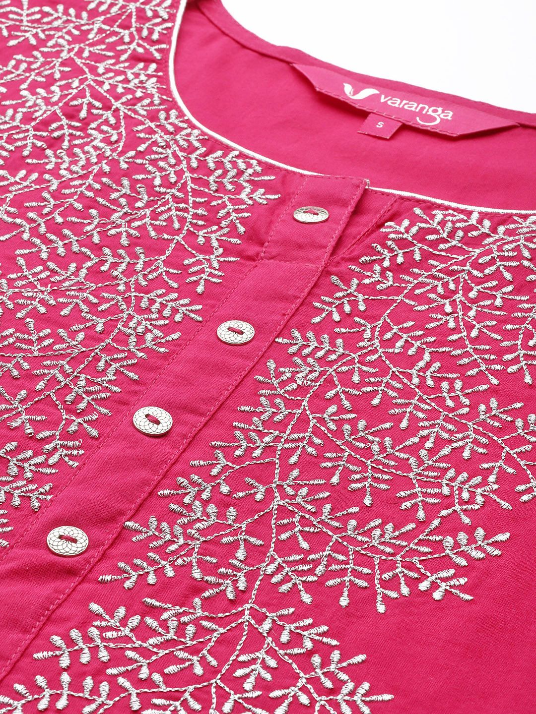 Indyancart VA Women's Fuchsia Pink Ethnic Motifs Pure Cotton Kurta with Palazzos & With Dupatta