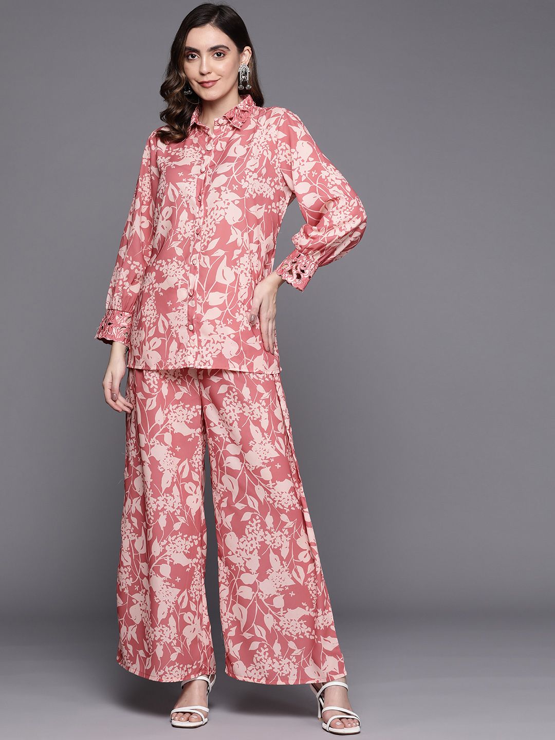 Indyancart IE Shirt Collar Printed Shirt With Palazzos