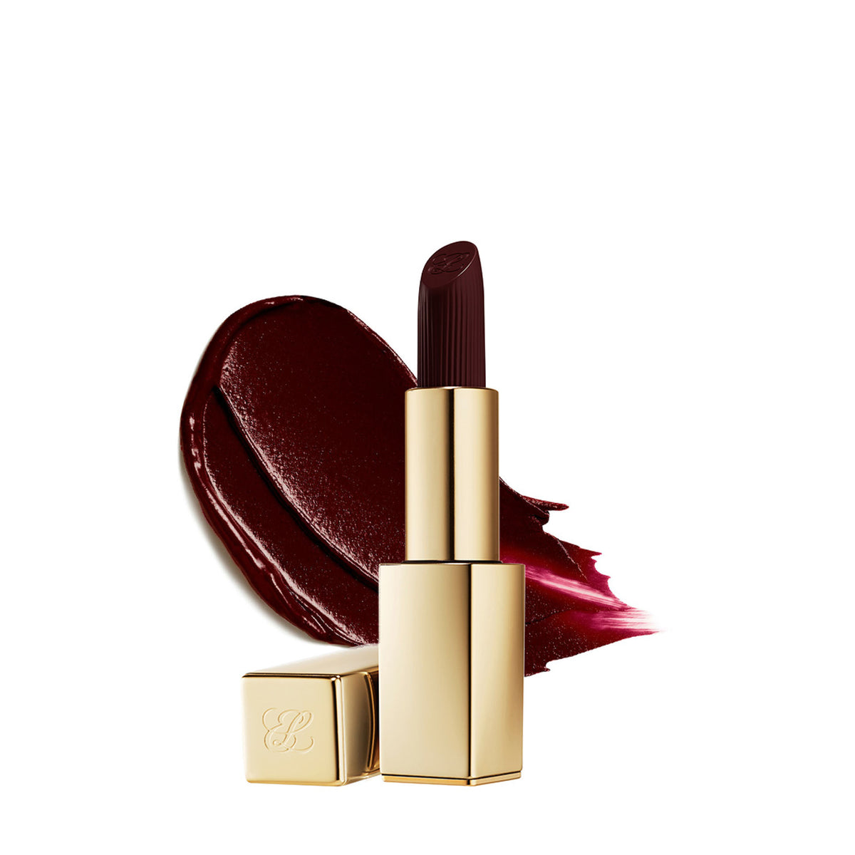 Estee Lauder Pure Color Lipstick in Emerald Crème shade, Midnight Kiss, with a sleek lipstick bullet and rich color.