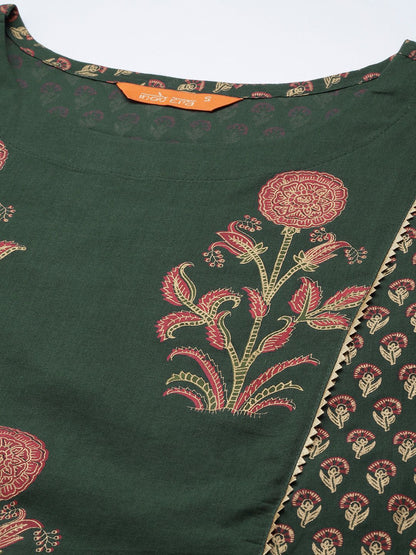 Dhiyona IE Women Green Ethnic Motifs Printed Kurta with Trousers & With Dupatta