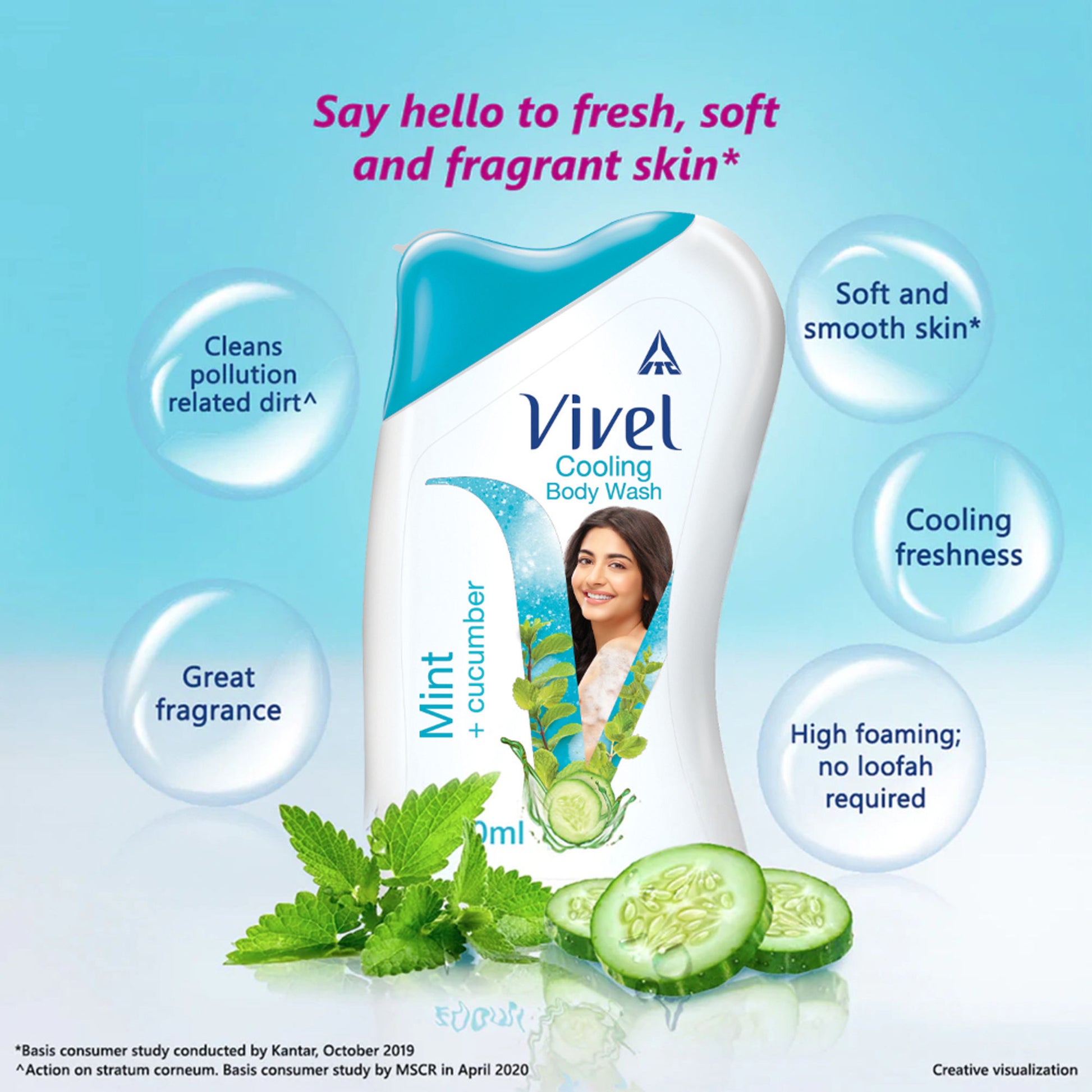 Vivel Body Wash, Mint & Cucumber, Cooling & Moisturising Shower Creme