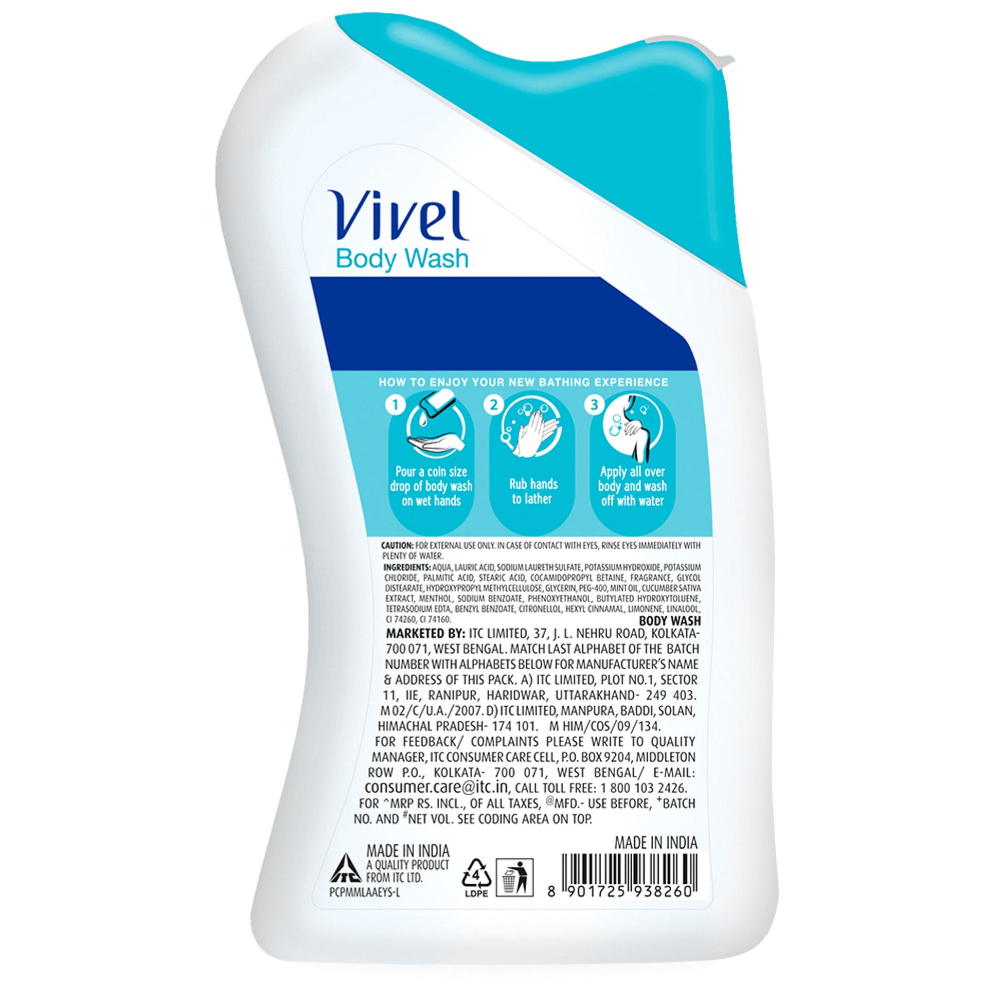 Vivel Body Wash, Mint & Cucumber, Cooling & Moisturising Shower Creme