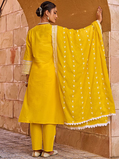 Women Ethnic Motifs Embroidered Pure Cotton Kurta with Trouser & Dupatta