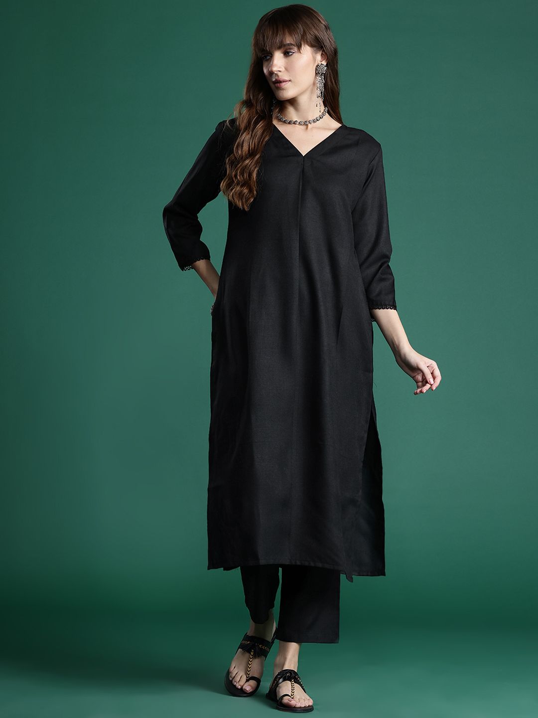 Indyancart IE Pleated Kurta with Trousers