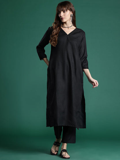 Indyancart IE Pleated Kurta with Trousers