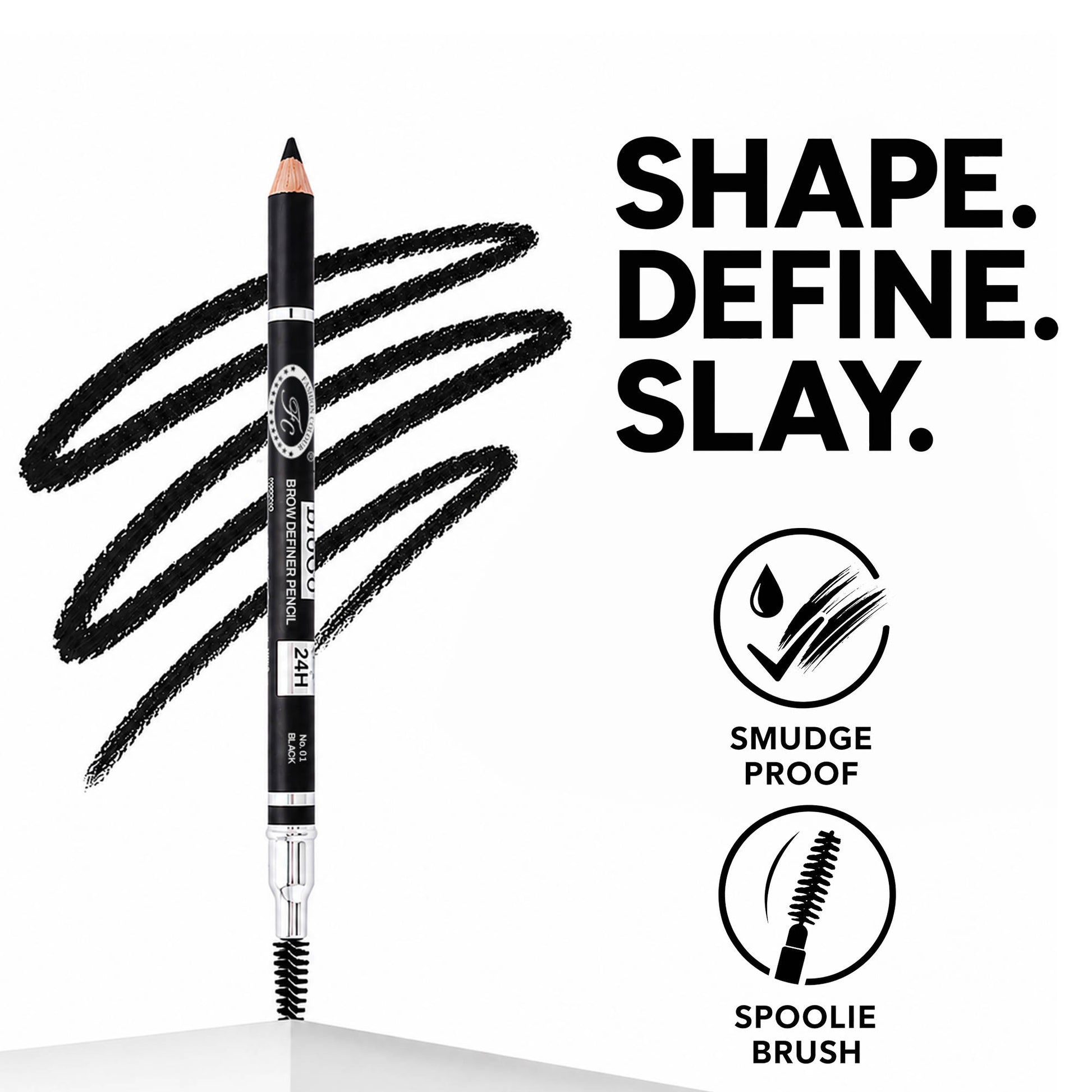 FASHION COLOUR Colour Brow Definer Pencil With Spoolie - Black