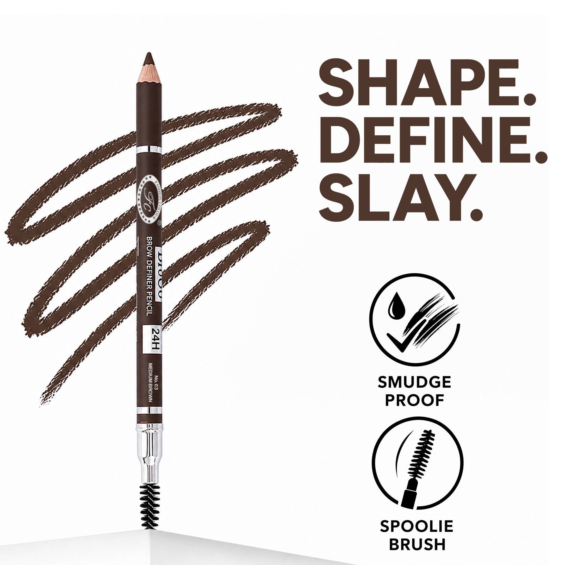 FASHION COLOUR Colour Brow Definer Pencil With Spoolie - Medium Brown