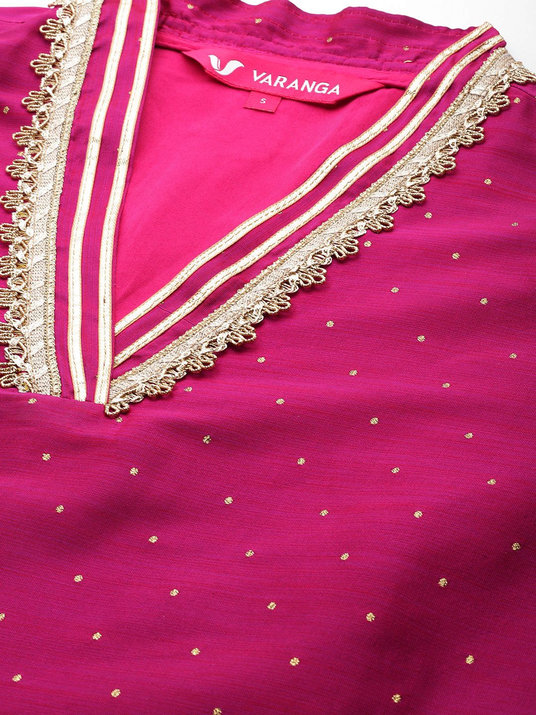 Indyancart VA Women'sFlared Sleeves Gotta Patti Kurta with Palazzos & Dupatta