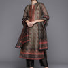 Indyancart VA Women's Paisley Printed Regular Chanderi Silk Kurta with Trousers & Dupatta