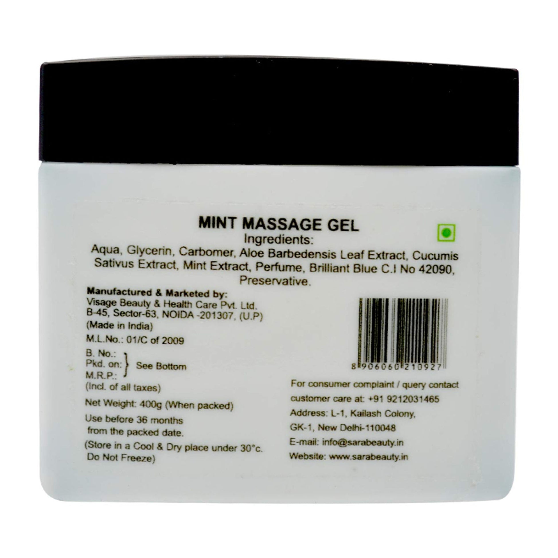 Sara Mint Massage Gel For Oil Control & Hydrated Skin, Skin Soothing and Relaxing effects