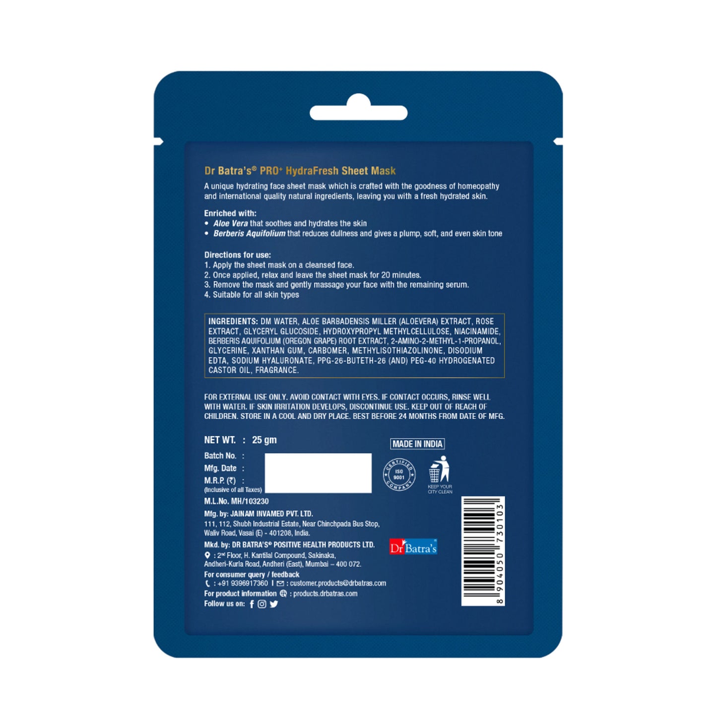 Dr.Batra's Pro+ Hydrafresh Sheet Mask