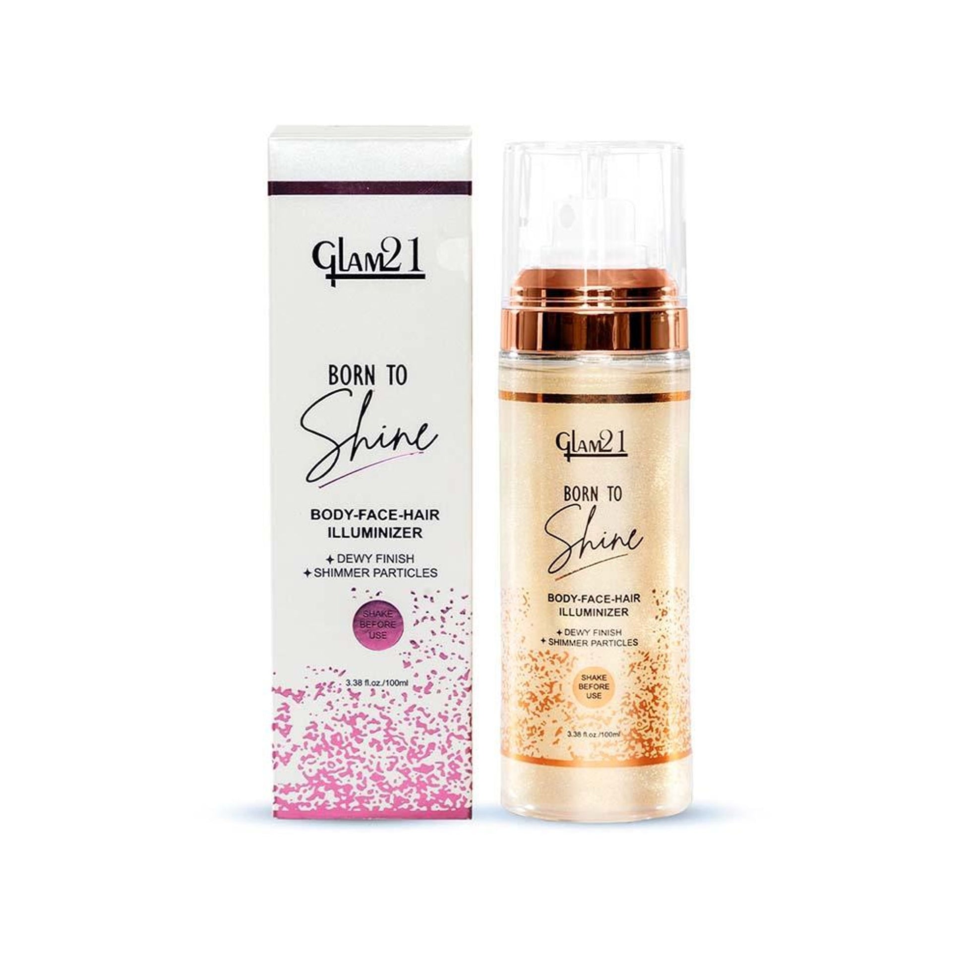 GLAM21 Born To Shine Three-In-One Illuminioser Spray With Dewy Finish - Golden
