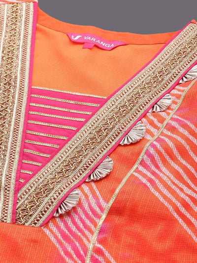 Indyancart VA Women'sLeheriya Printed Straight Kurta with Trousers & With Dupatta